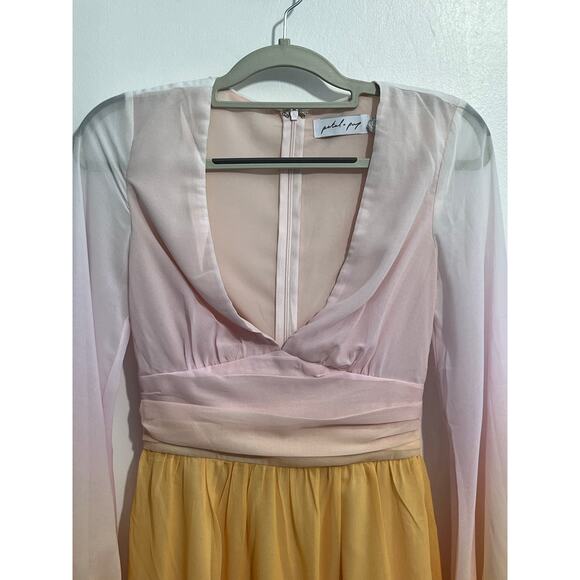 Petal & Pup Mini Dress XS Pink Orange Ombré Ruffled Balloon Sleeve Feminine - Picture 3 of 9